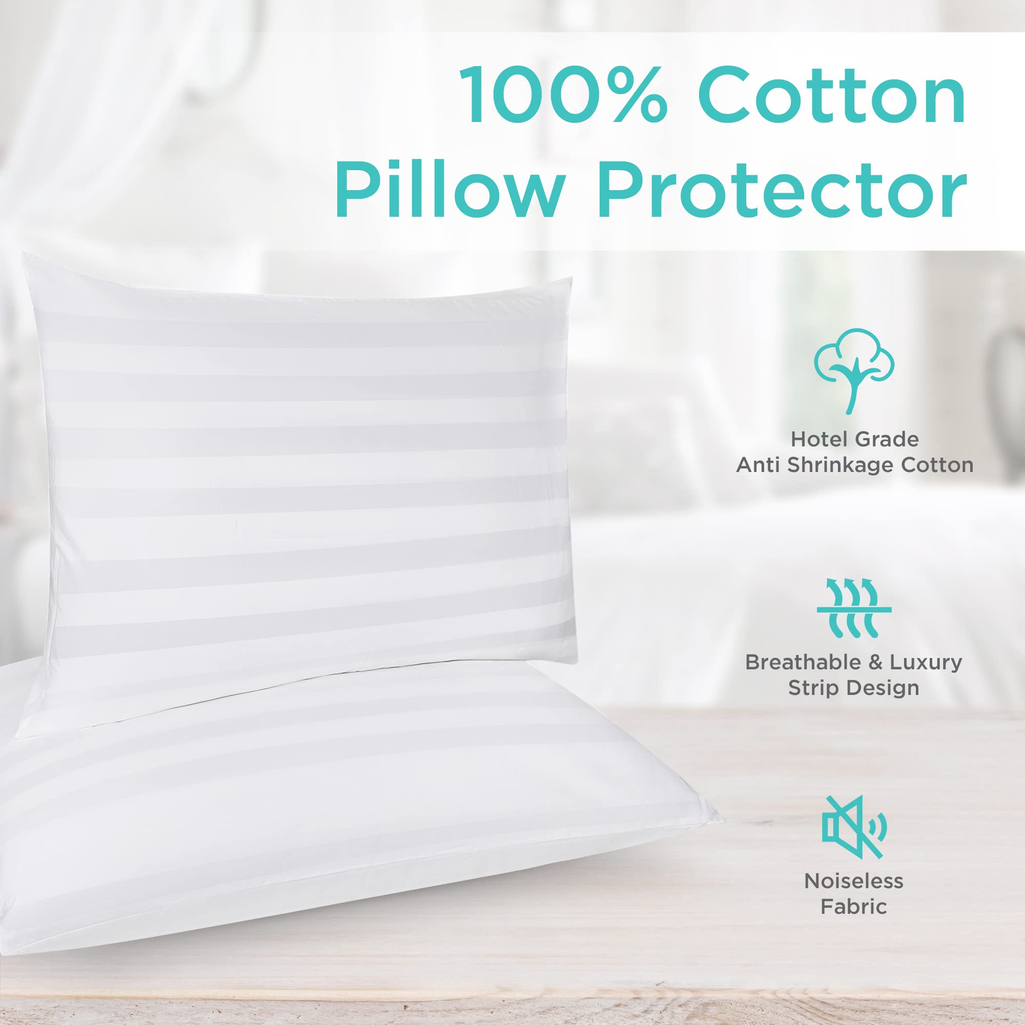 Damasco - Juego de 2 fundas protectoras de almohada, 100 % algodón, 300 hilos 3