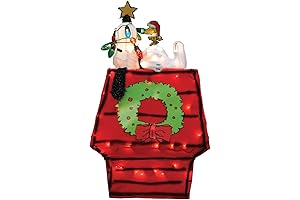 Peanuts 3D Prelit Yard Art Snoopy On Dog House with Star