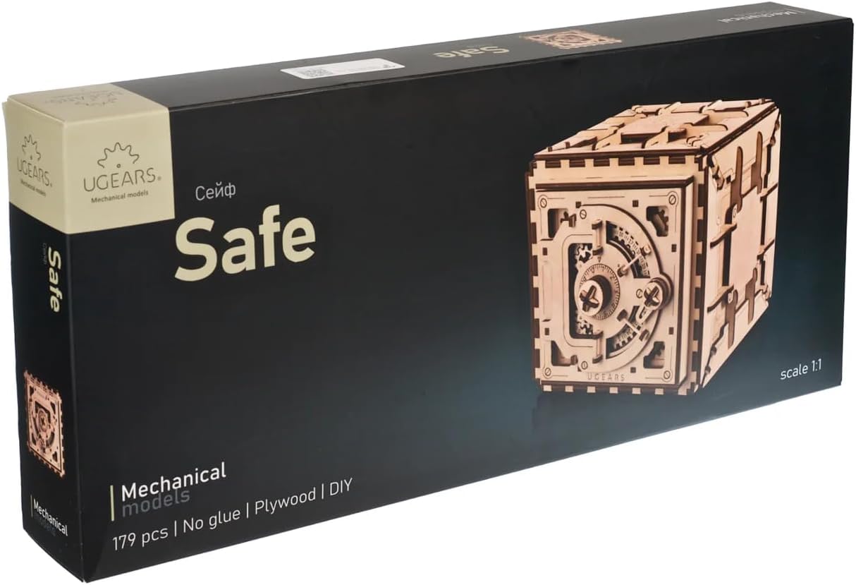 UGEARS Safe Wooden Mechanical 3D Puzzle with 3-Digit Combination Lock, 179 Parts, Ages 14+, Model 70011