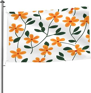 Orange Flowers Florals Outdoor Flag 5x8 FT Double Sided Garden Yard Flags for Outside, Polyester Holiday Decorative Flying Flag with Brass Grommets