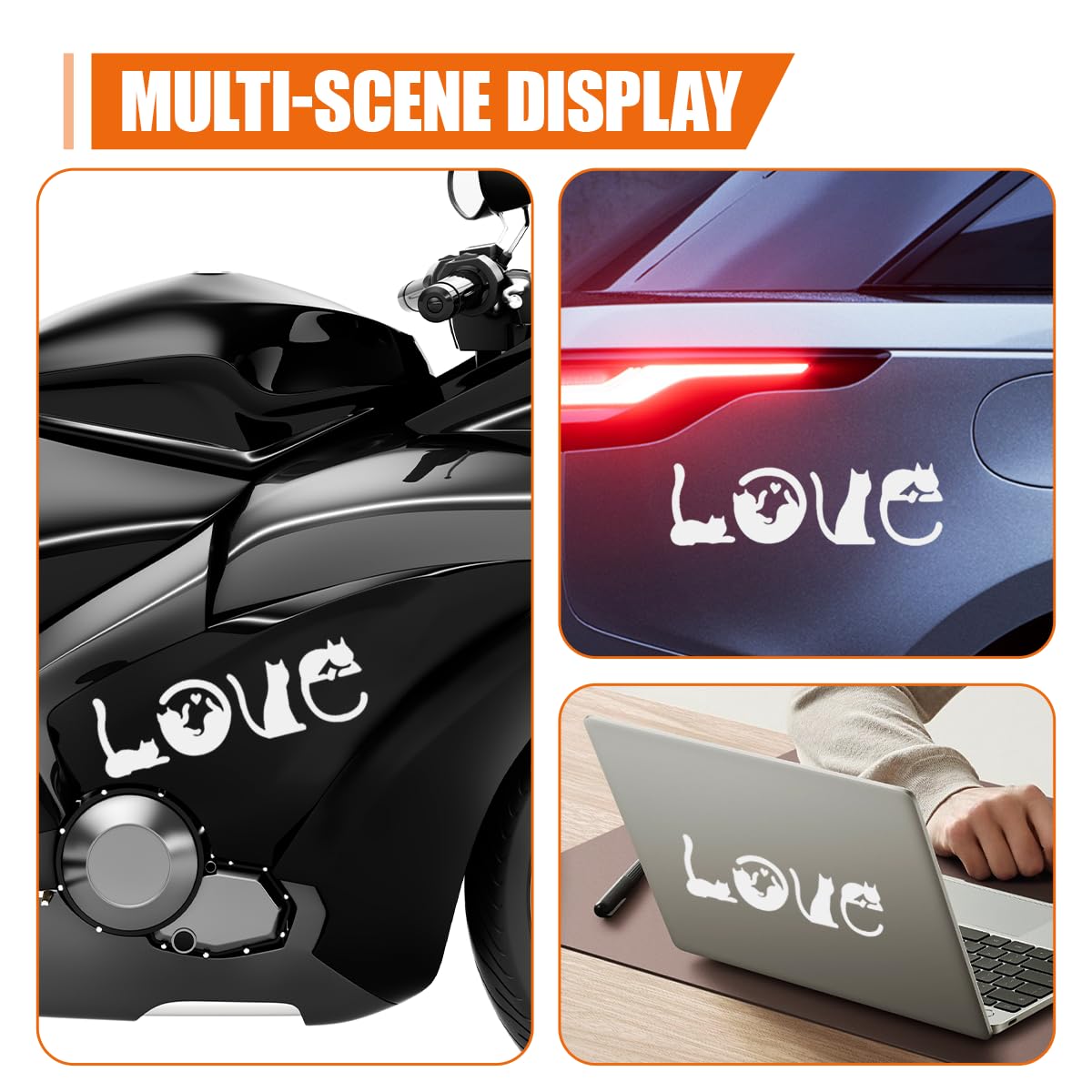 YoRise Cat Car Stickers Waterproof Vinyl Automotive Decals with English Love UV Resistant Bumper Stickers Cute Car Accessories — view 6