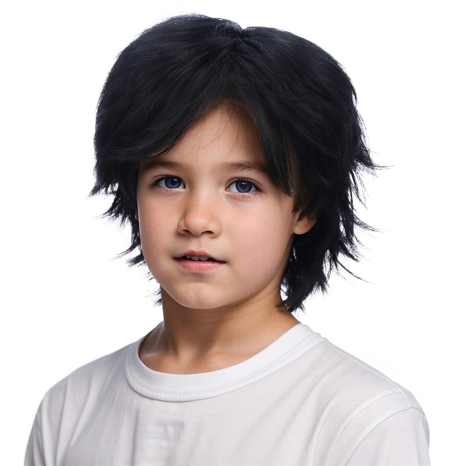 Black Wigs for kids Boys Short Black Wig Child Short Straight Wig Daily Halloween Costume Synthetic Wigs for Boys