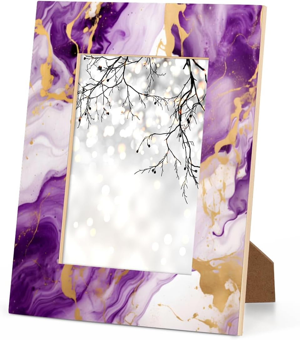 Picture Frame 4x6, Purple Gold Marble Pattern Photo Frames with Stand Display Pictures for Wall and Tabletop Frames Collage for Home Gallery Decor Mother's Day Gift Warming Gifts for Mom from Daughter