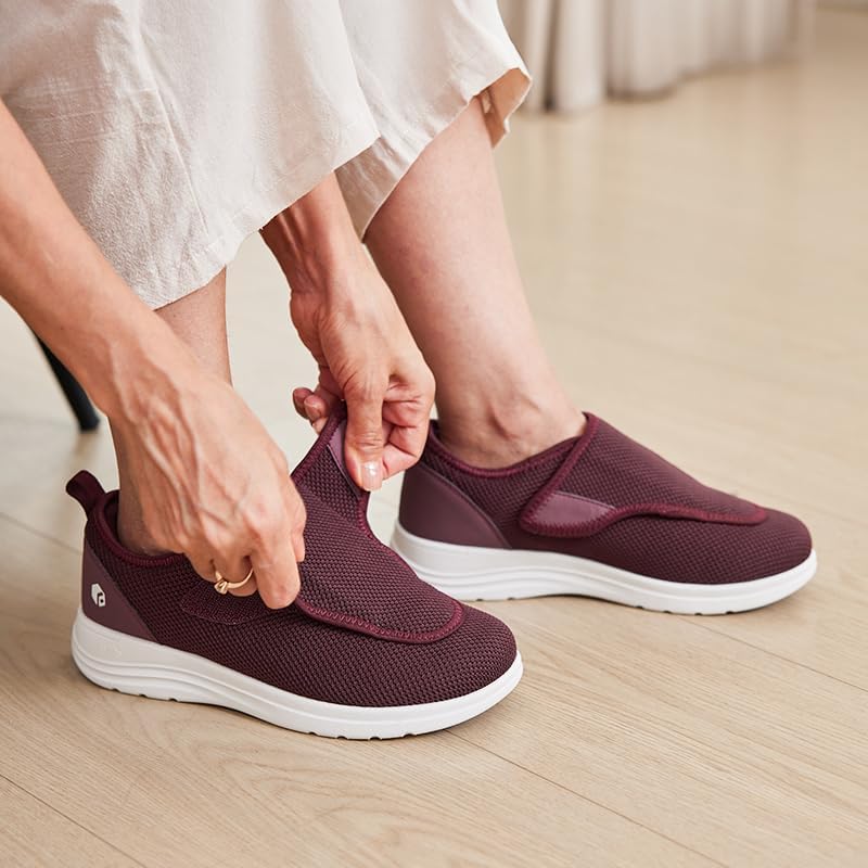 FitVille Diabetic Shoes for Women Extra Wide Walking Shoes Slip-On Orthopedic Shoes with Adjustable Strap for Swollen Feet Neuropathy - EasyTop Wings V2 - Image 2