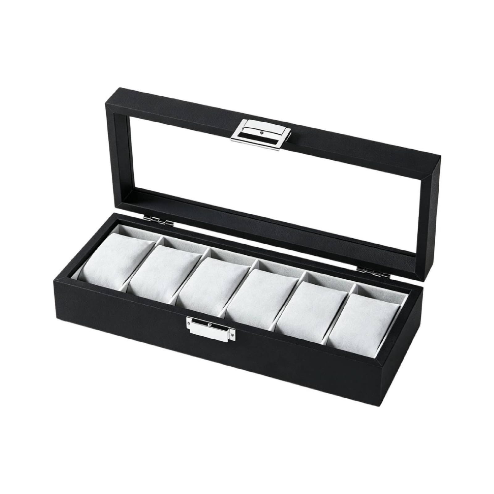 Boîte à Montres Cvercle En Verre Vitré à Montres Cvercle En Verre Transparent Organisateur pr Hommes, Bureau, 6 Emplacements