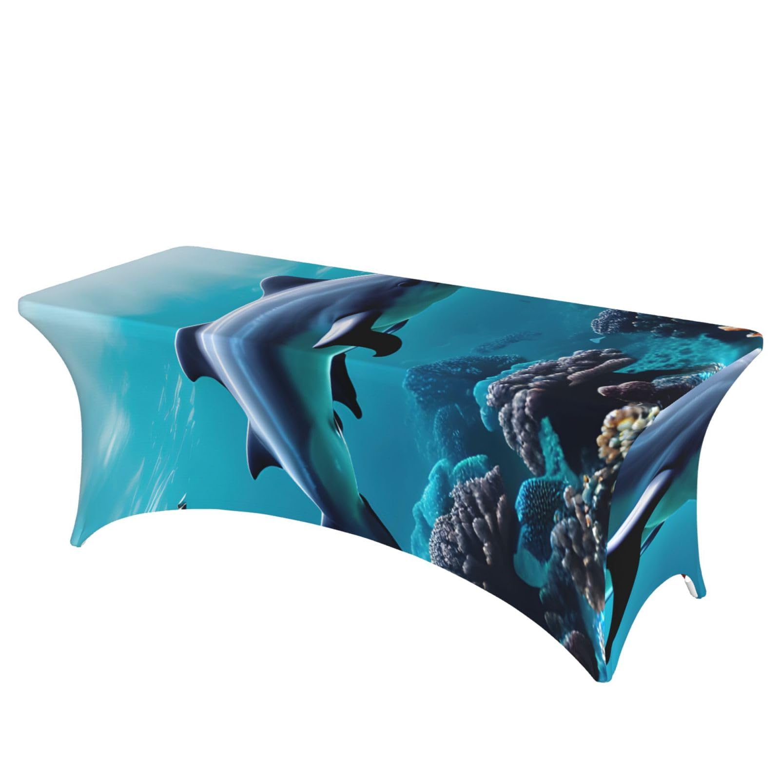 PPHGUT Beautiful Underwater World Dolphins Coral Print Rectangular Tablecloth Dining Party Home Office Wedding Outdoor Events Table Cover