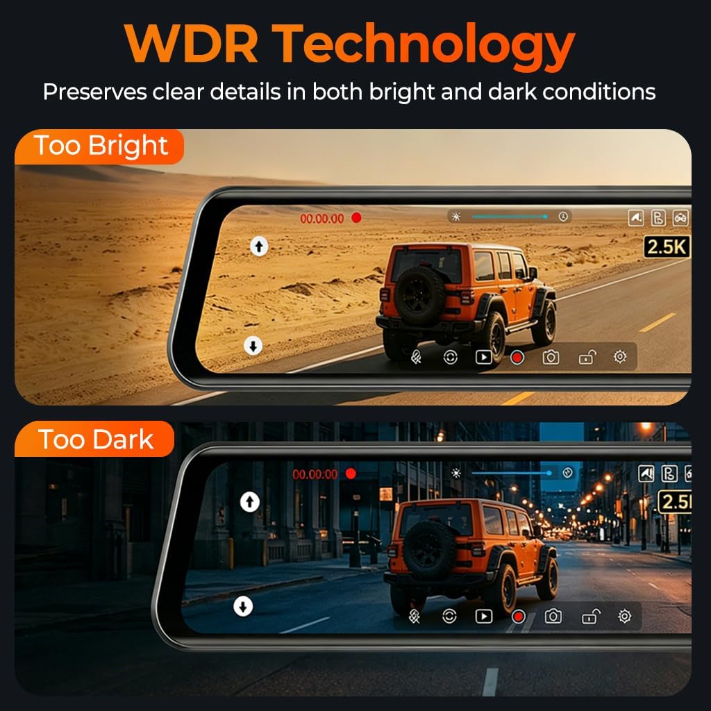 12" Mirror Dash Cam, 4K UHD Front and 2.5K Rear View Dash Camera for Car, with ADAS BSD LCA Smart Mode, GPS, G-Sensor, Loop Recording, Parking Monitor, Voice Control, 5.8GHz WiFi 6 61GSvF2f9uL. AC SL1024