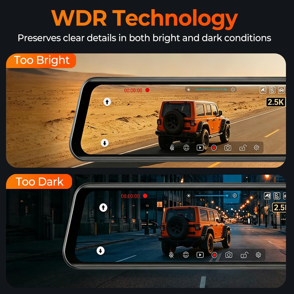 Dashcam per specchietto retrovisore da 12", fotocamera frontale 4K UHD e telecamera posteriore da 2,5 K per auto, con modalità Smart ADAS BSD LCA, GPS, G-Sensor, registrazione in loop, monitoraggio