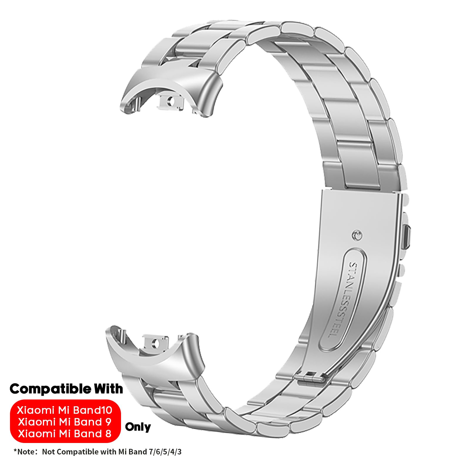 BDIG Correa Compatible para Xiaomi Mi Band 10/Mi Band 9/Xiaomi Mi Band 8, Pulsera de Repuesto de Acero Inoxidable Hebilla Ajustable Correa para Mi Smart Band 10/9/8 Plata (Reloj No Incluido) — view 2