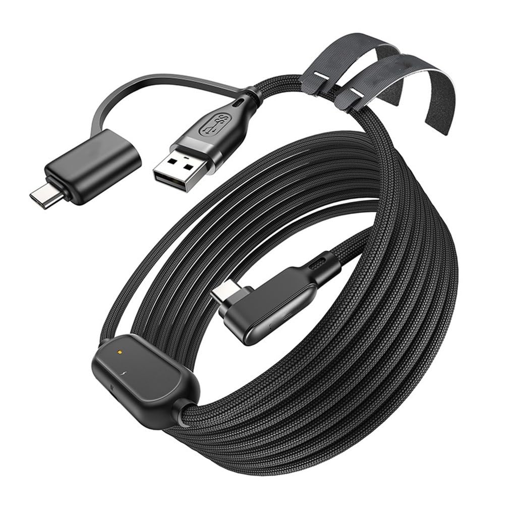 Cable de enlace USB 3.0 VR de 5 m, transferencia de datos de 5 Gbps y carga rápida de 36 W, nailon en ángulo de 90° para cable trenzado para auriculares 3/2/Pro VR Streaming PCVR