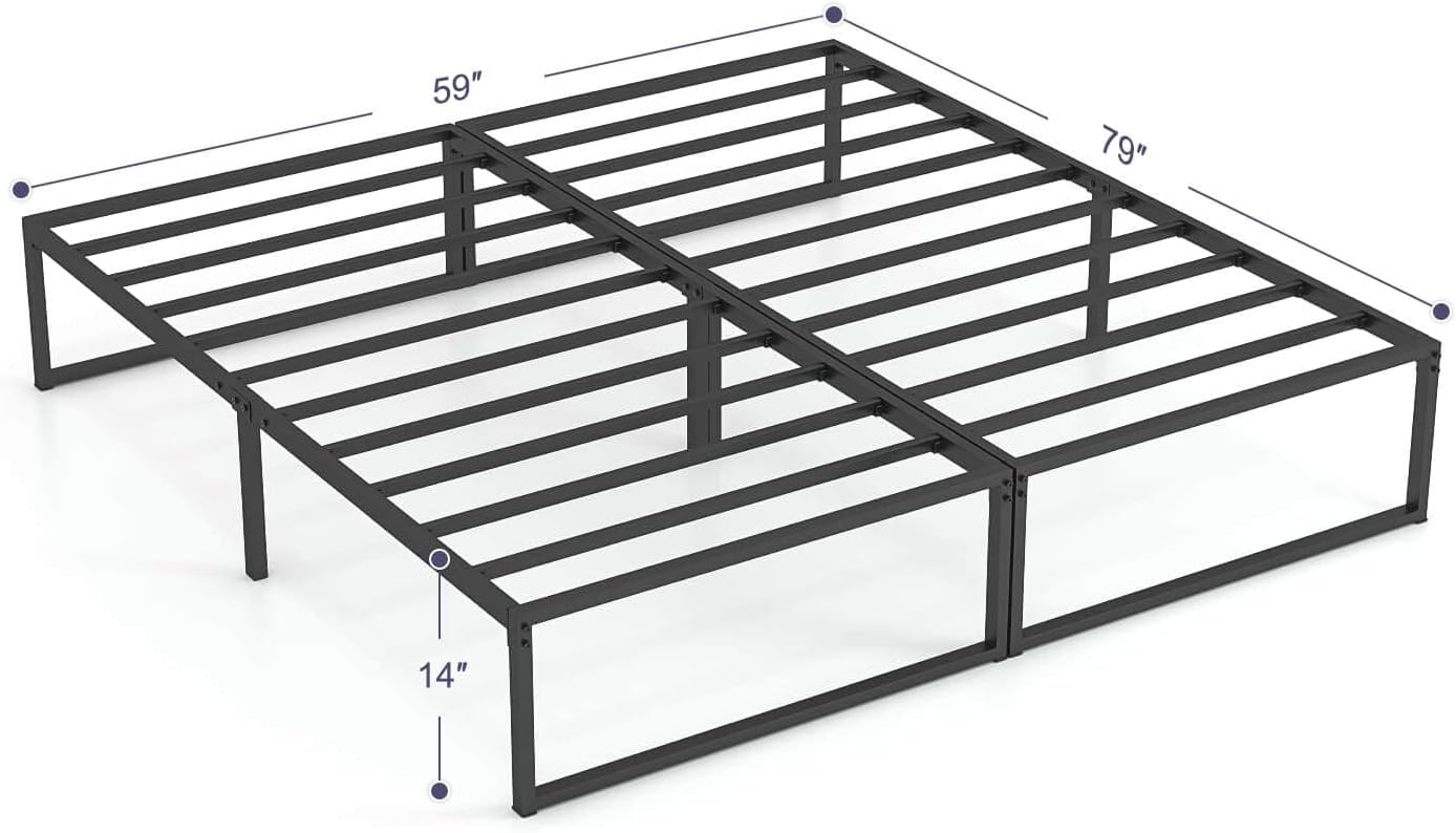 Molblly Bed Frame 14 Inch Metal Bed Frame/Platform Bed Frame/No Box Spring Needed/Strong Support Mattress/Underbed Storage Space/Anti-Slip Support/Noise Free/Easy Installation with Tools