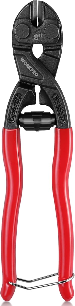 WORKPRO 8-inch Mini Bolt Cutter with Recess and Spring, Compact Bolt Cutters with Comfortable Soft Grip, Security Lock,CR-V Steel Blade for Wire, Cables, Chains, Small Screws
