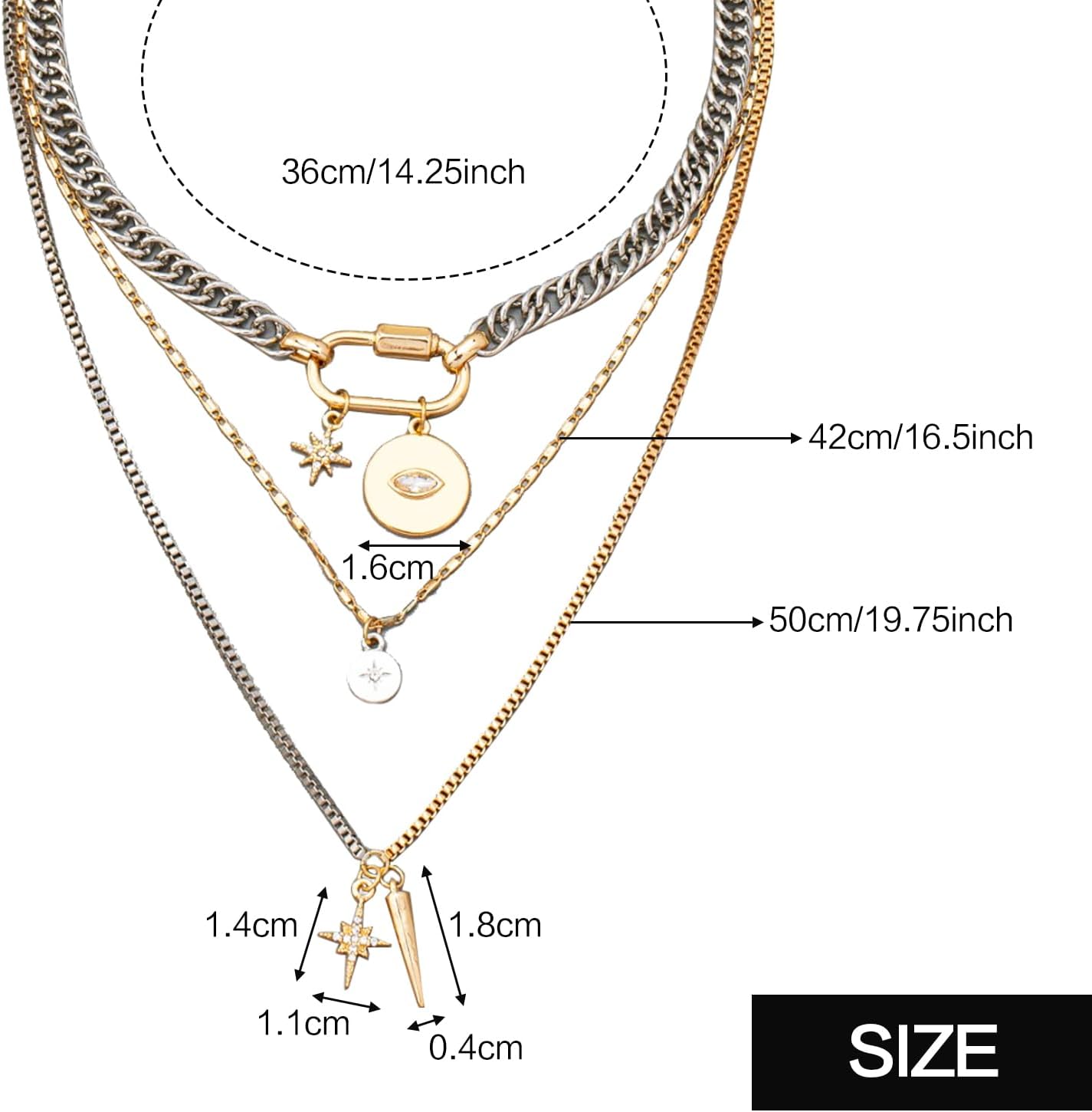 QCWN Gold Layered stacked Necklaces for women 3PS Chunky Statement Necklaces Stack Mixed Metal Charm Necklace for Women Trendy Coin Jewelry Gift for Her Gifts - Image 2