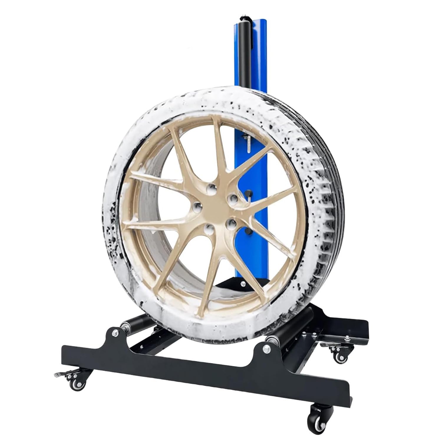 KJZQXYX Heavy Duty Rolling Wheel Detailing Stand,with Stainless Steel Rollers, for Garage and Auto Repair Shops,Personal Workshops (Blue 105cm)