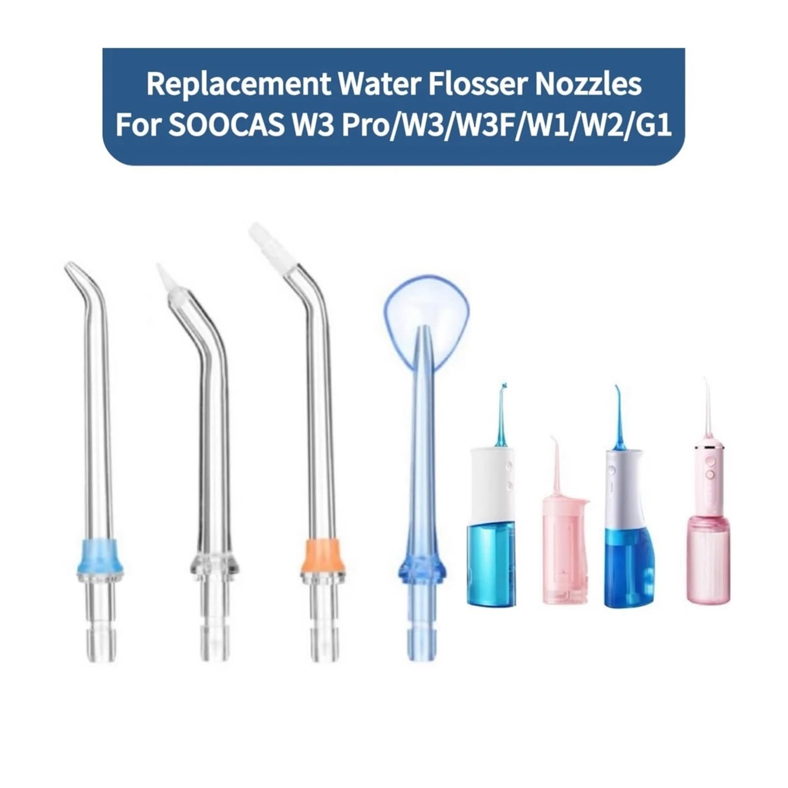 Compatible Con Puntas De Hilo Dental SOOCAS W3 Pro W3 W1 Piezas del regador oral | Boquillas de repuesto, for SOOCAS W3/W2/G1, puntas de irrigador oral, empotradas(4pcs MIXED)