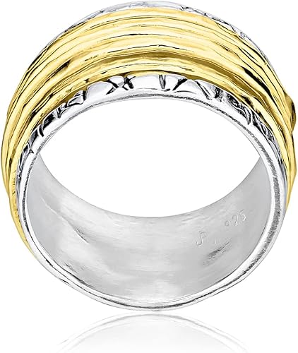 Miniatura 5 de JEAN RACHEL JEWELRY 925 Sterling Silver Ring with 5 One Micron 14K Gold Plated Sterling Silver Rotating Spinner Rings - Artisan Handcrafted Vintage