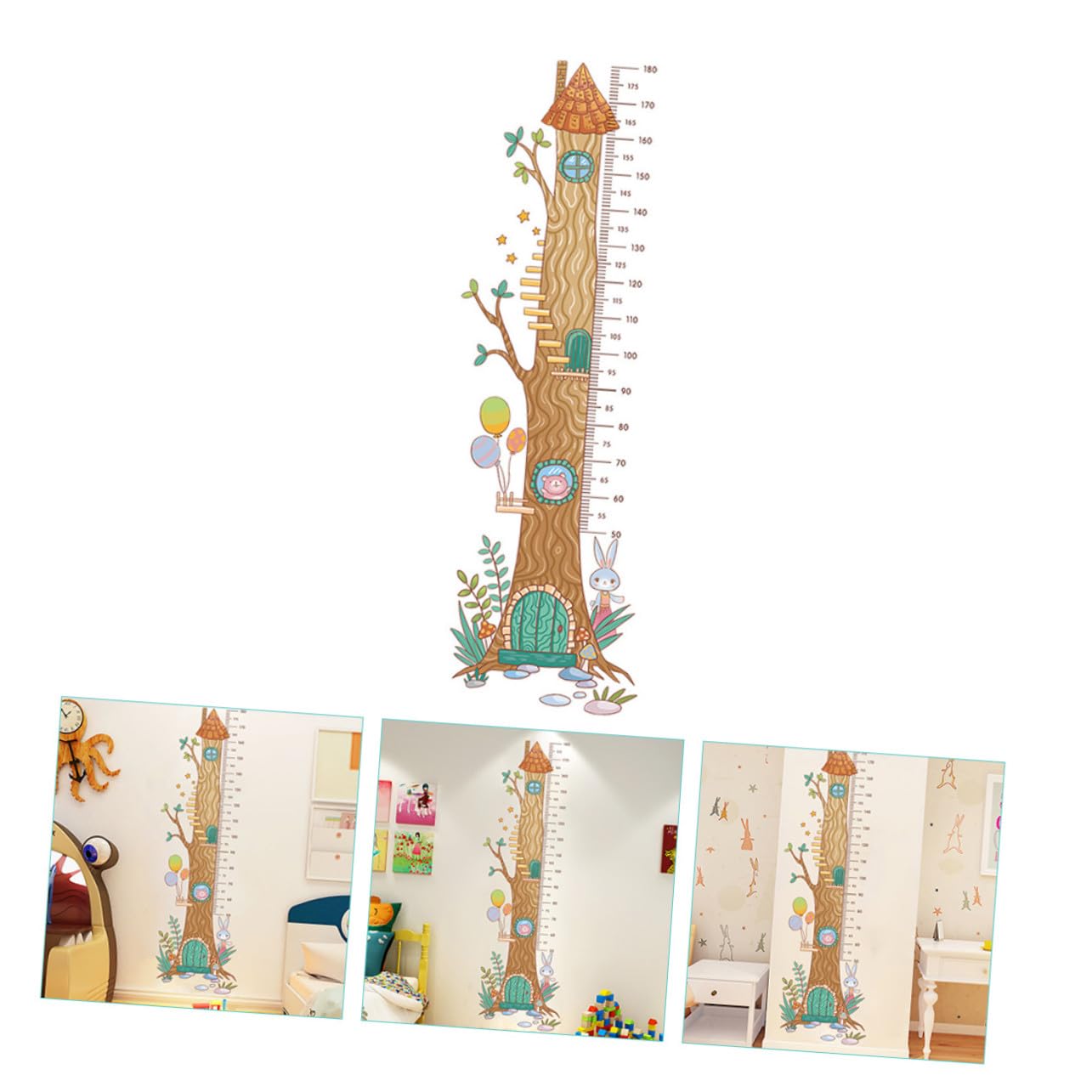KOMBIUDA Growth Chart Wall Decal with Forest Animal Design Self-Adhesive Height Measurement Sticker for S Rooms Nurseries Playrooms Smooth Surface Compatible