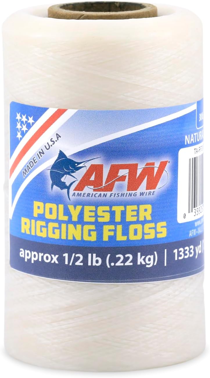 AFW Waxed Polyester Rigging Floss – Strong, Durable Line for Rigging Baits, Skirts & Big Game Lures – High-Tensile Strength for Saltwater Fishing