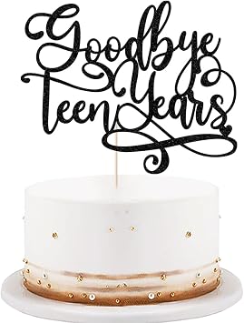 Black Twenty Cake Topper,20th Birthday Cake Decor,Glitter Happy Birthday Decoration,Goodbye Teen Years Cake Topper, Adult Birthday Party Decoration Supplies