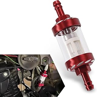 1 PC Car Fuel Line Filter, 1.1" x 3.46" x 0.31" MTG-6599 Alloy High Transparency Glass Waterproof Fuel Filter Cup Replacement Accessories, for Most Cars Motorcycles ATVs Scooters (Red)