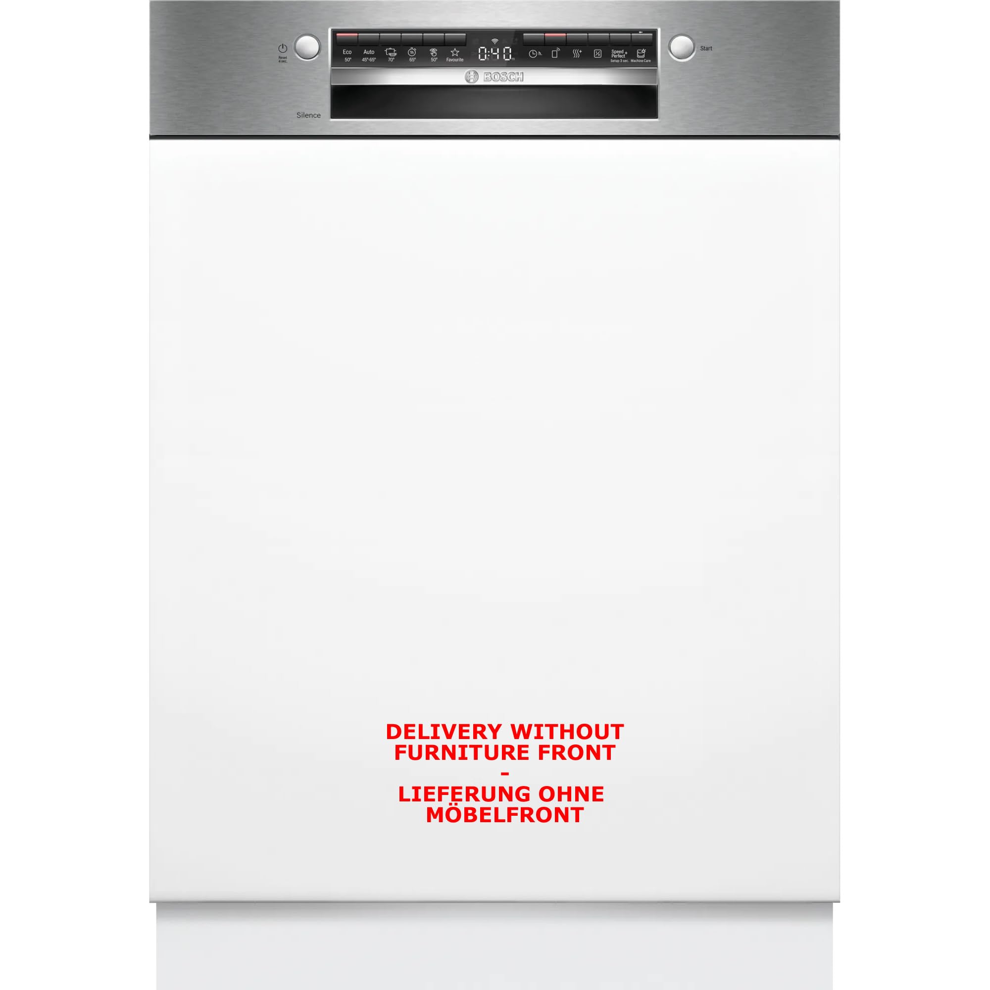 BOSCH SMI4HTS00E Lavavajillas Serie 4, parcialmente integrado con cesta para cubiertos, 60 cm, Home Connect, secado extra, cestas Vario Flex, rackmatik