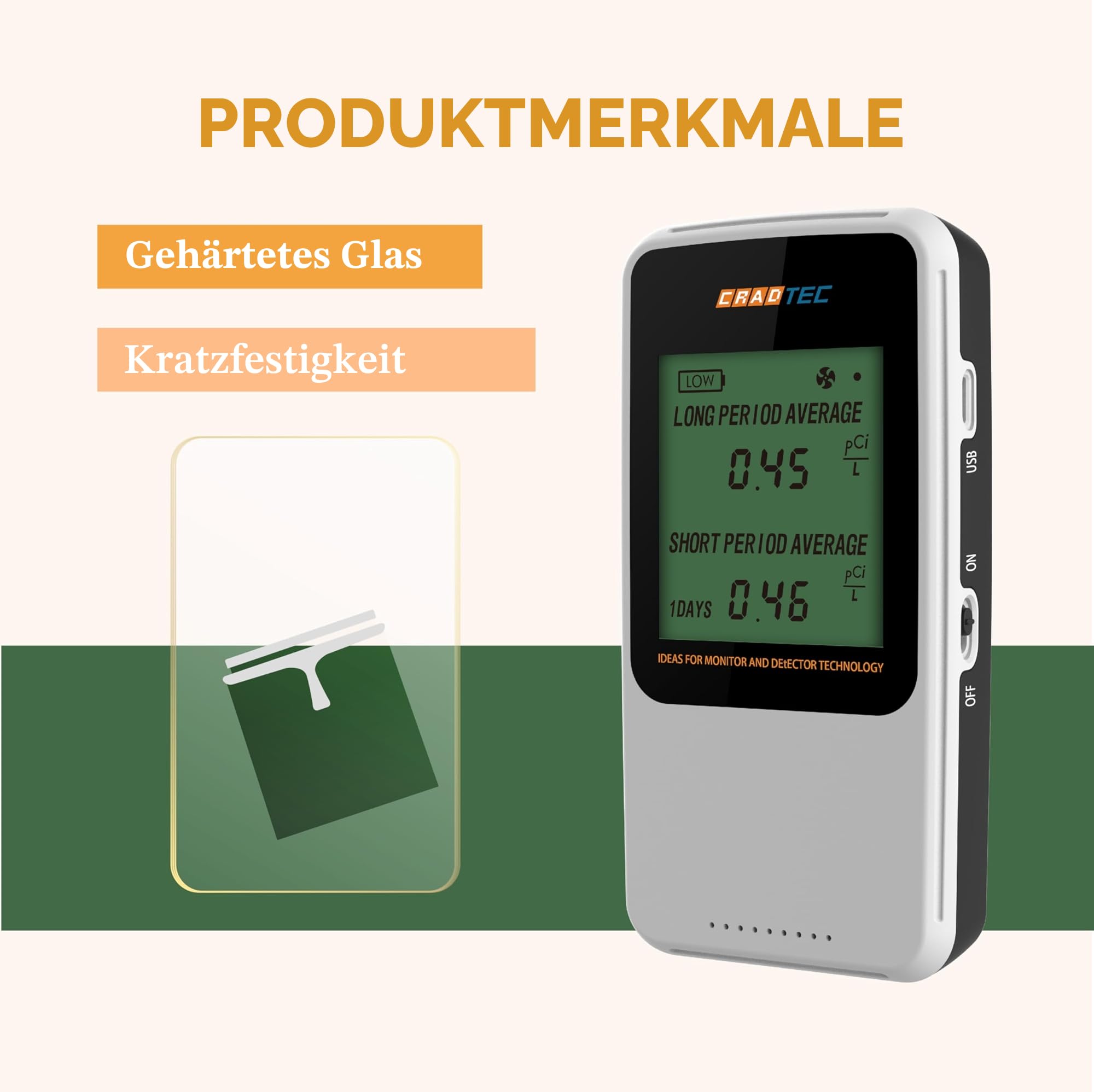 Digitaler Radon-Detektor III, Radon-Monitor, Messgerät, tragbar, Bq/m3, 3 AAA-Batterien