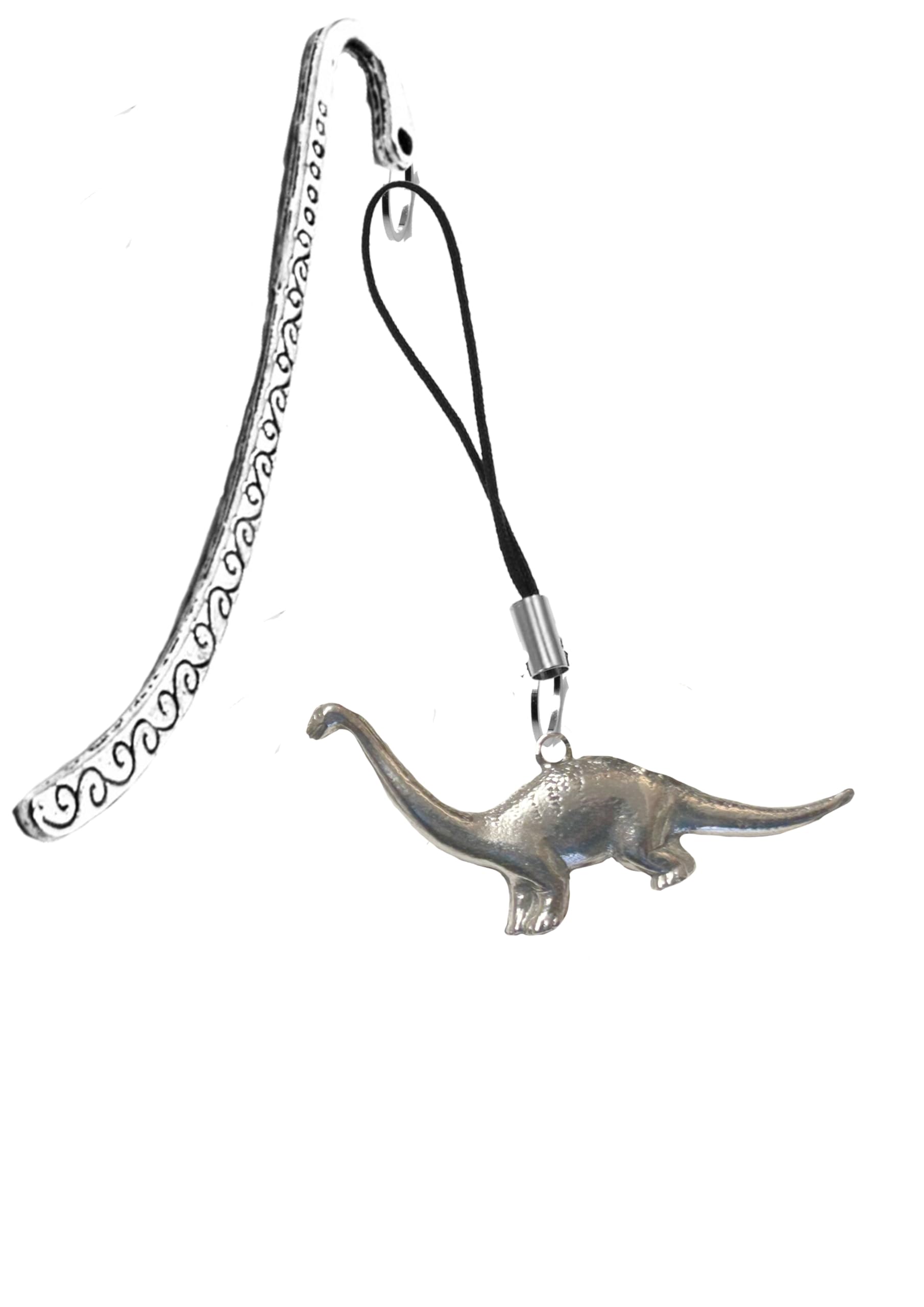 wa dipkr Diplodocus Dinosaur Fine English Pewter pendant On A Pattern Bookmark With Cord