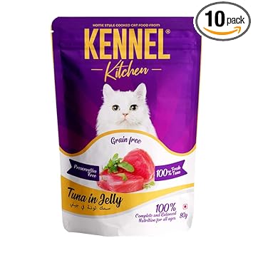 Kennel Kitchen Grain Free Wet Cat Food for Adults and Kittens, Tuna in Jelly, 10 Pouches (10 x 80 GMS)