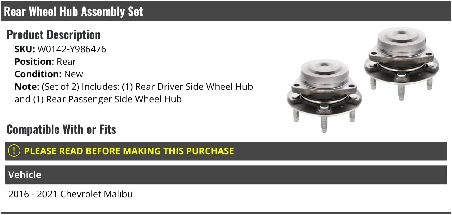 Marketplace Auto Parts Rear Wheel Bearing Hub Assembly Set of 2 - Compatible with 2016-2021 Chevy Malibu