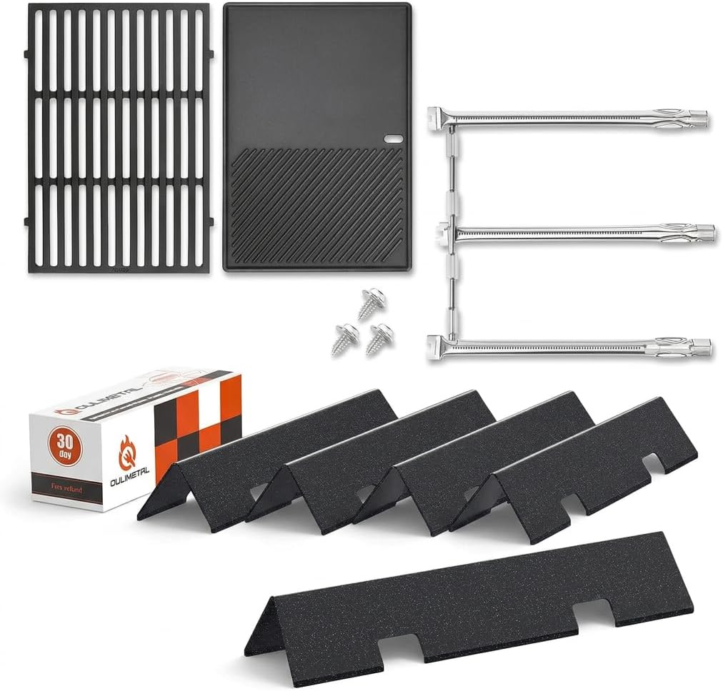 QuliMetal 17.5" Grill Griddle and Grates and 69787 Burner 7636 Flavorizer Bars for Weber Spirit 300 and GS4 Spirit II 300 Series