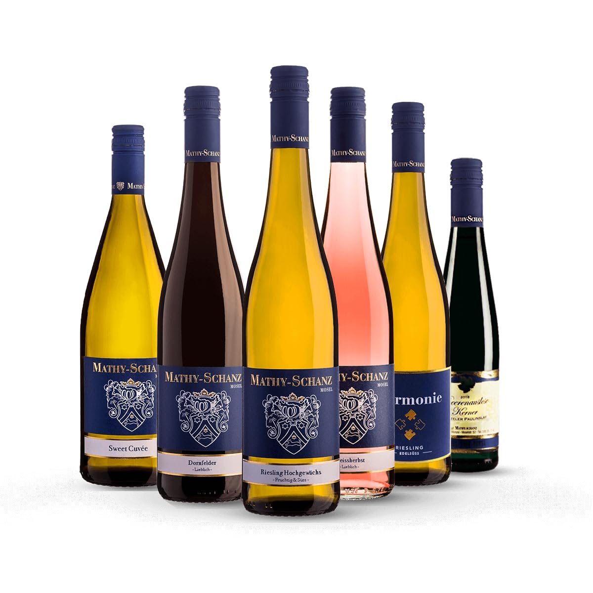 Weingut Mathy-Schanz | Lieblich - Weinprobierpaket - Mosel | Direkt vom Winzer | (4 x 0,75l, 1 x 1l, 1 x 0,375l)