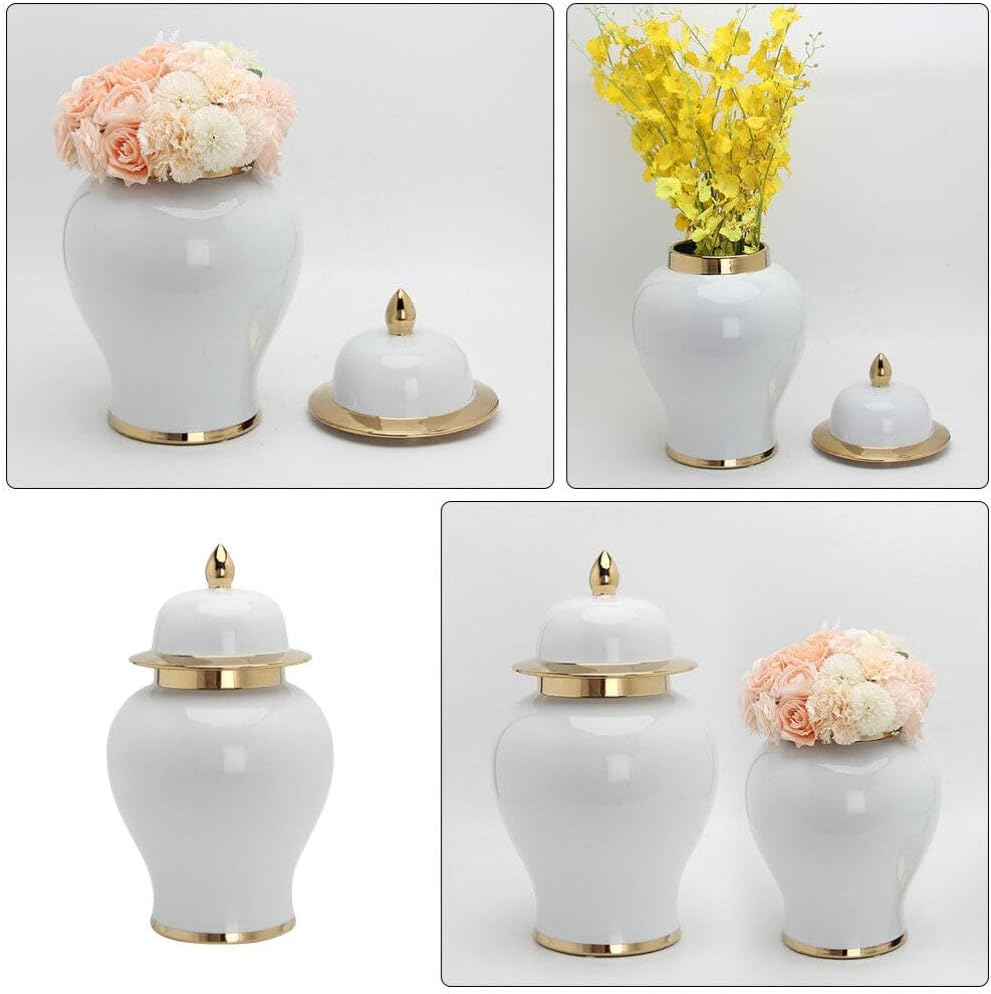 ABOOFAN Ceramic Ginger Jar,Handicraft Flower Vase with Lid Ginger Jar with Lid Home Decor Jar Loose Tea Storage Pot Tea Sugar Jar Container Storage White XS