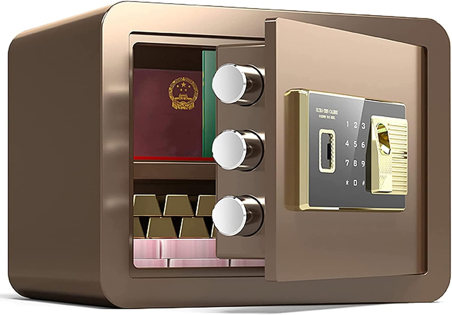 Box, Wall Safe, Fingerprint Password Safety Deposit Box,Ligent Security Safe/Brown