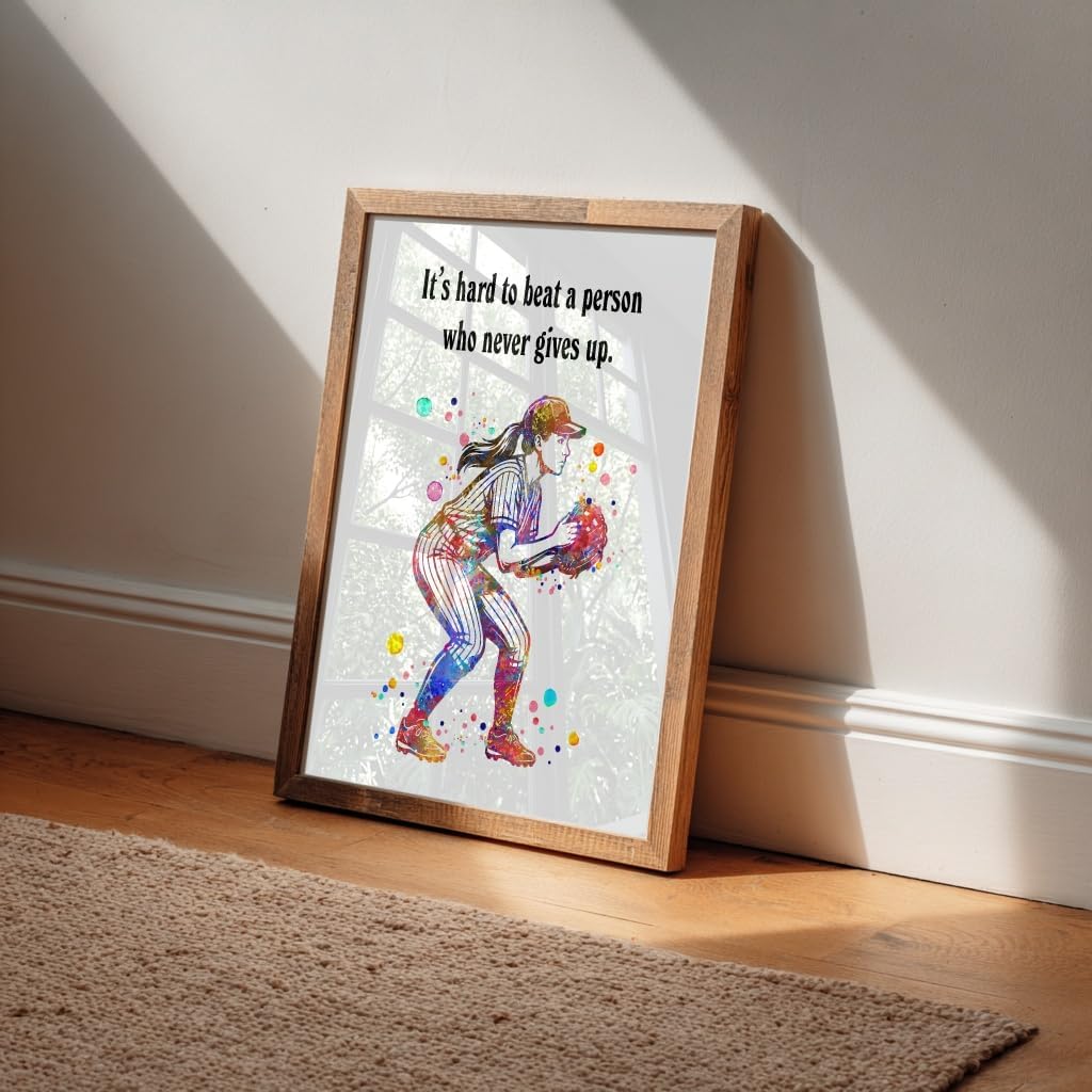 Dignovel Studios Baseball Softball Girl Pitcher Watercolor Art Print 8X10