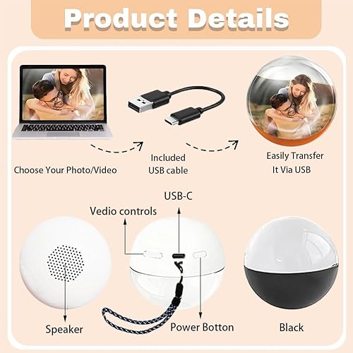 Miniatura 2 de Lámpara orbe de memoria 3D 2026, reproductor de video de bola de cristal de 2.7 pulgadas, videos y fotos personalizables, regalo de esfera de
