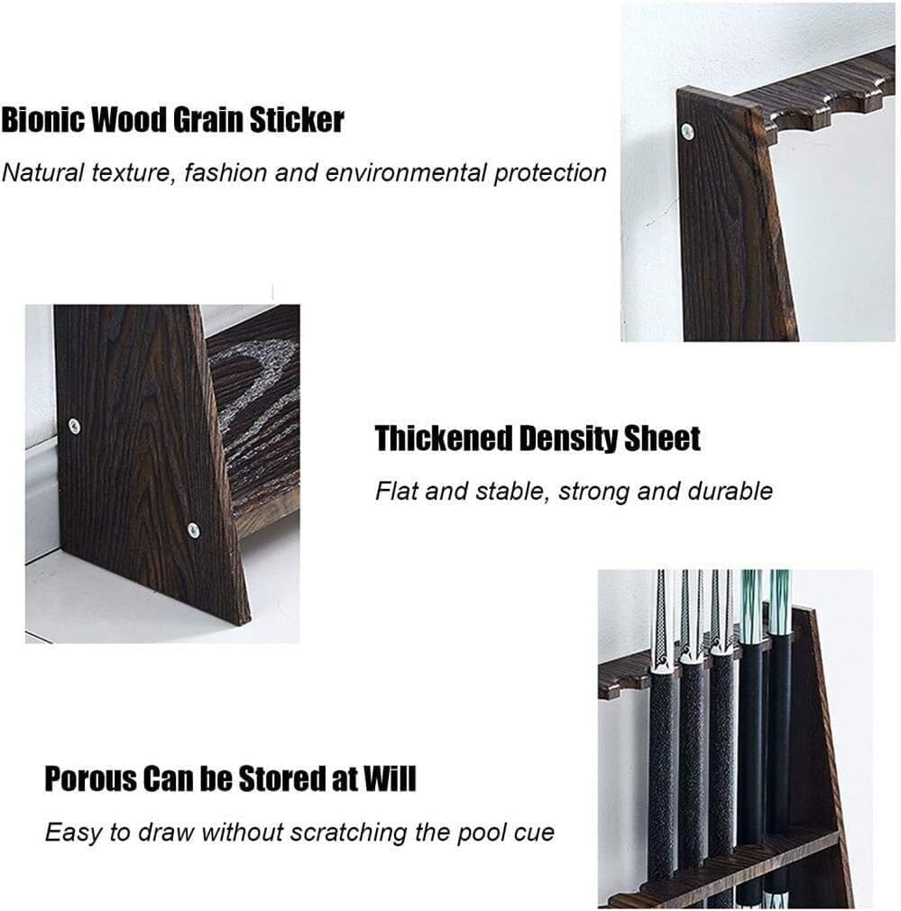 Wooden Floor-Standing Pool Cue Rack, Corner Billiard Stick Holder, Freestanding 10-Cue Storage Stand
