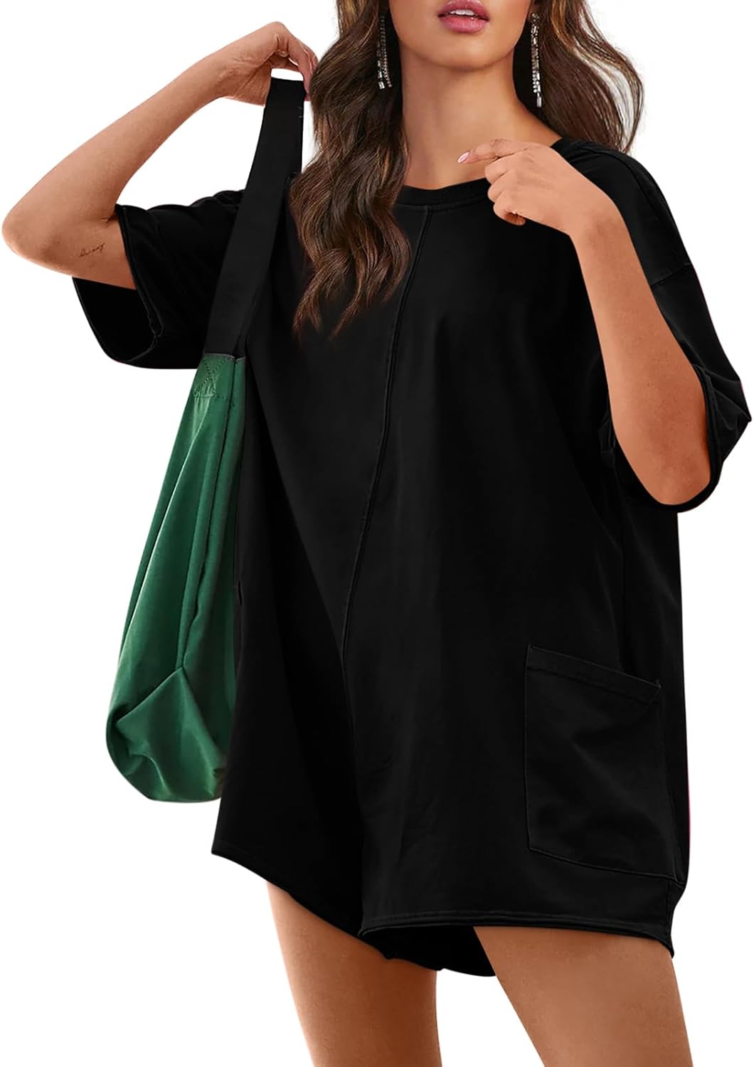 Yousify Rompers for Women 2025 Summer Athletic Oversized Romper Short Sleeve Jumpsuit with Pockets - Image 3