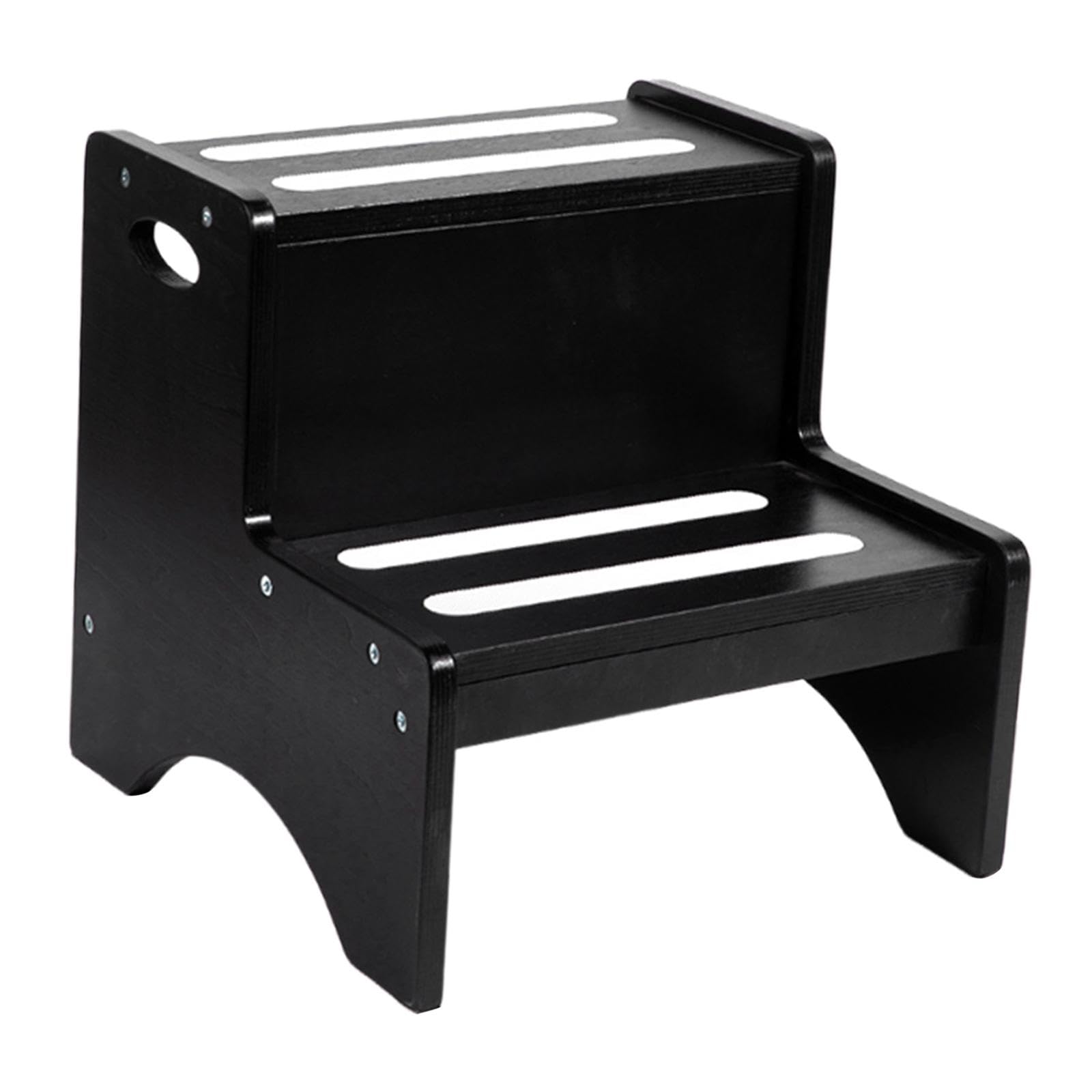 Gralara Sgabello a 2 gradini per bambini con maniglie, poggiapiedi da cucina, leggero, versatile, antiscivolo, per il bagno, Nero