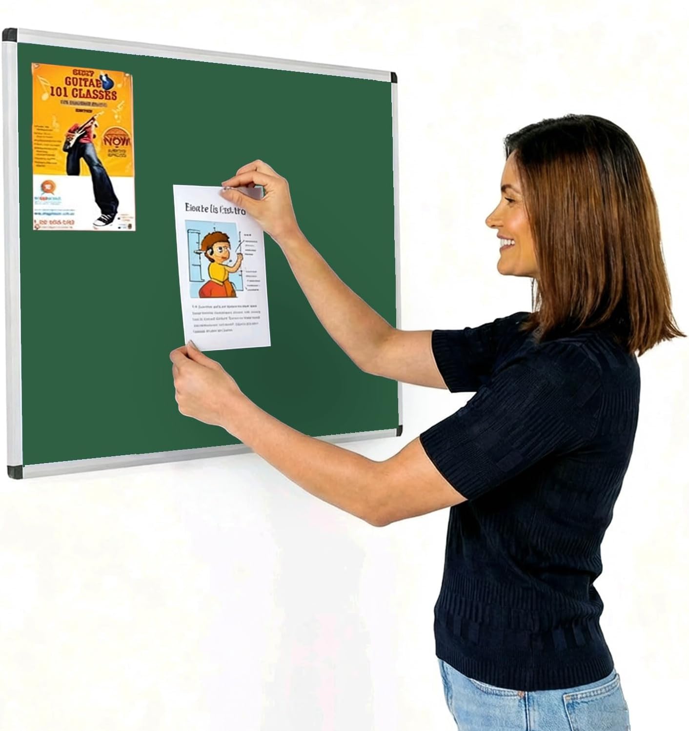 Premium Green Felt Anti-Fade Noticeboard Pinboard - Aluminium Frame - 90 x 60cm with Discreet Corner FIxings - Ideal for Office, School, Home, Venues