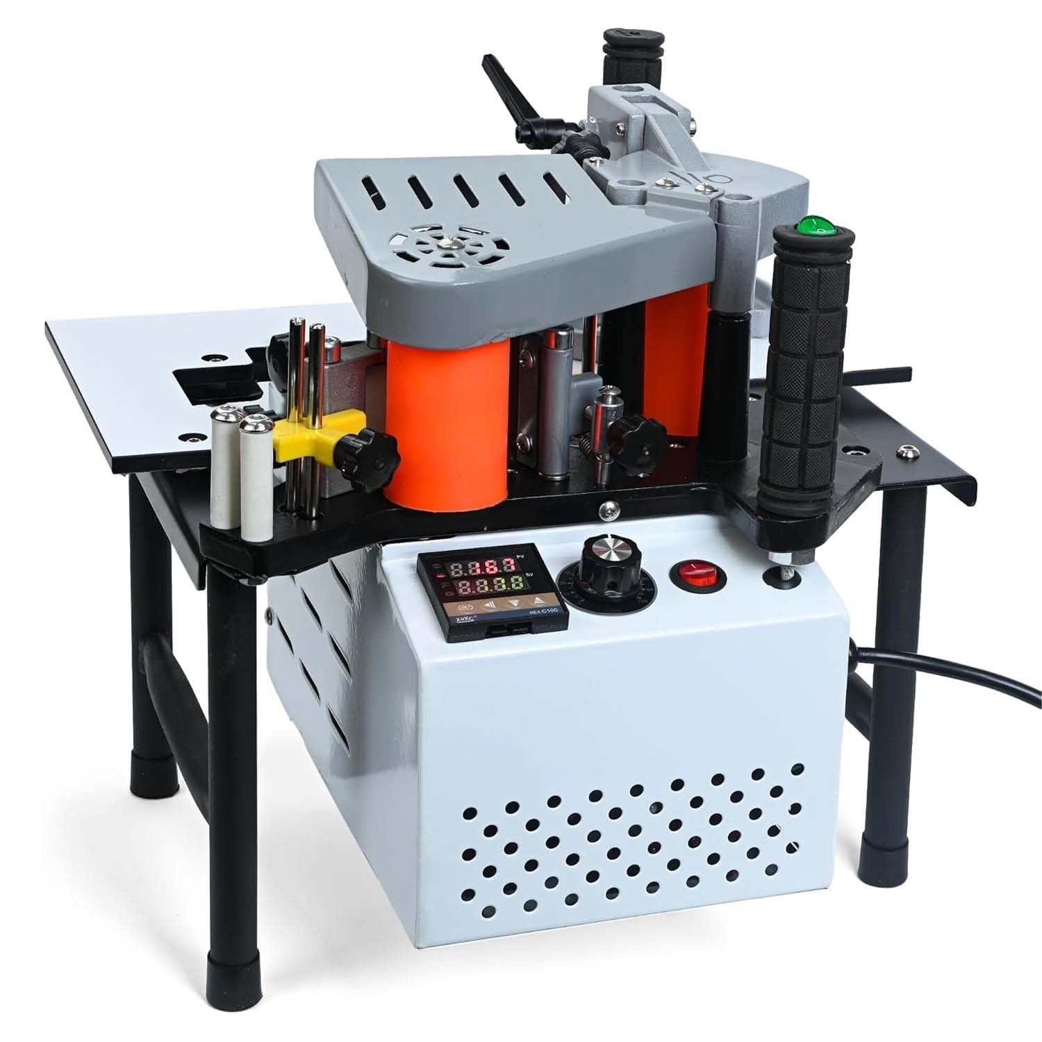 Machine à chants professionnelle portable, colle double face, adaptée aux panneaux de menuiserie courbes et droits, puissance 1200W, réservoir de colle 1000 ml durable(White)