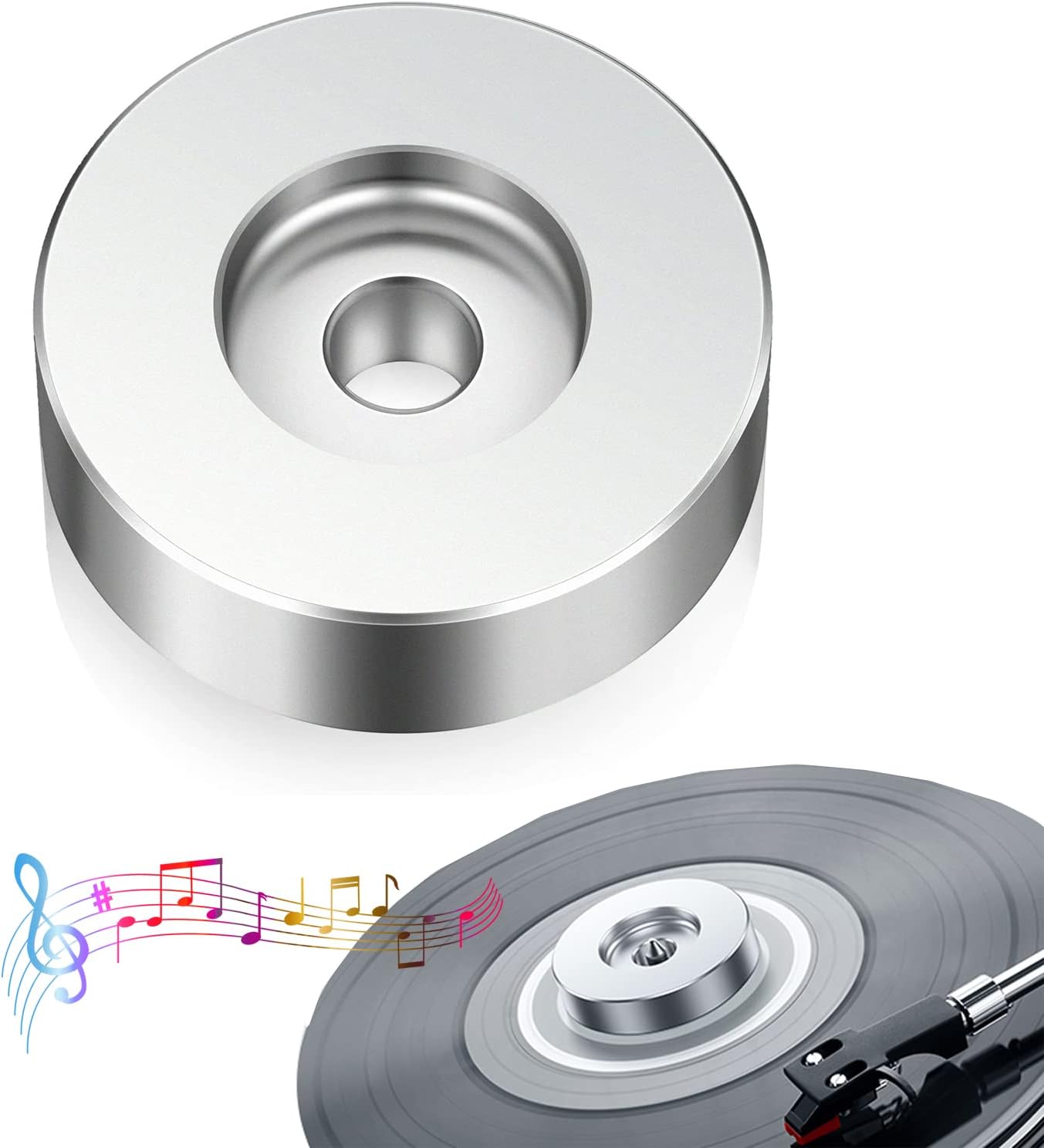 45 Rpm Adapter, Fit 7 Inch Vinyl Record Players Technics Turntables Solid Aluminum Dome, Silver