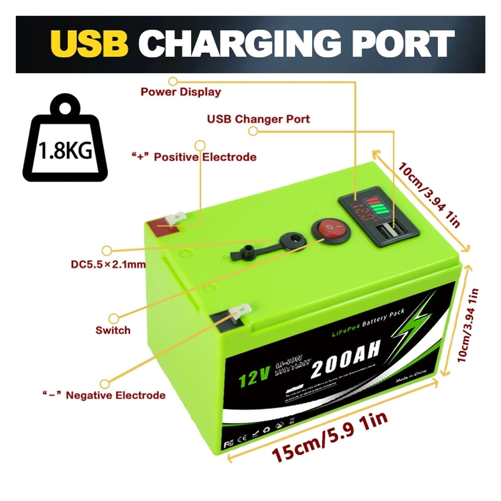 Batteria al litio Batteria al litio ferro fosfato da 12 V 200 Ah con BMS avanzato, perfetta for l'accumulo solareRV, barcaBatteria solare(200A Portable Pow-Ch)