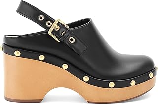 Women's Leather Studded Clogs Closed Toe Slip on Vintage Platform Mules Wedge Heel Fall