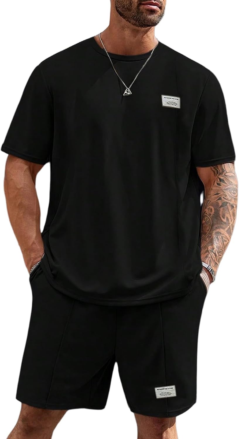 RoseSeek Men's Big and Tall Shorts Set Short Sleeve T Shirt and Track Shorts Clothing Set 2 Piece Outfits