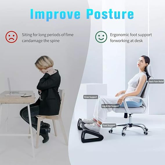 Foot Rest Under Desk, Adjustable Height Footrest Ergonomic Foot Stool with Roller Massager for Office, Pressure Relief, Straightening The Hunchback, Under Desk, Home