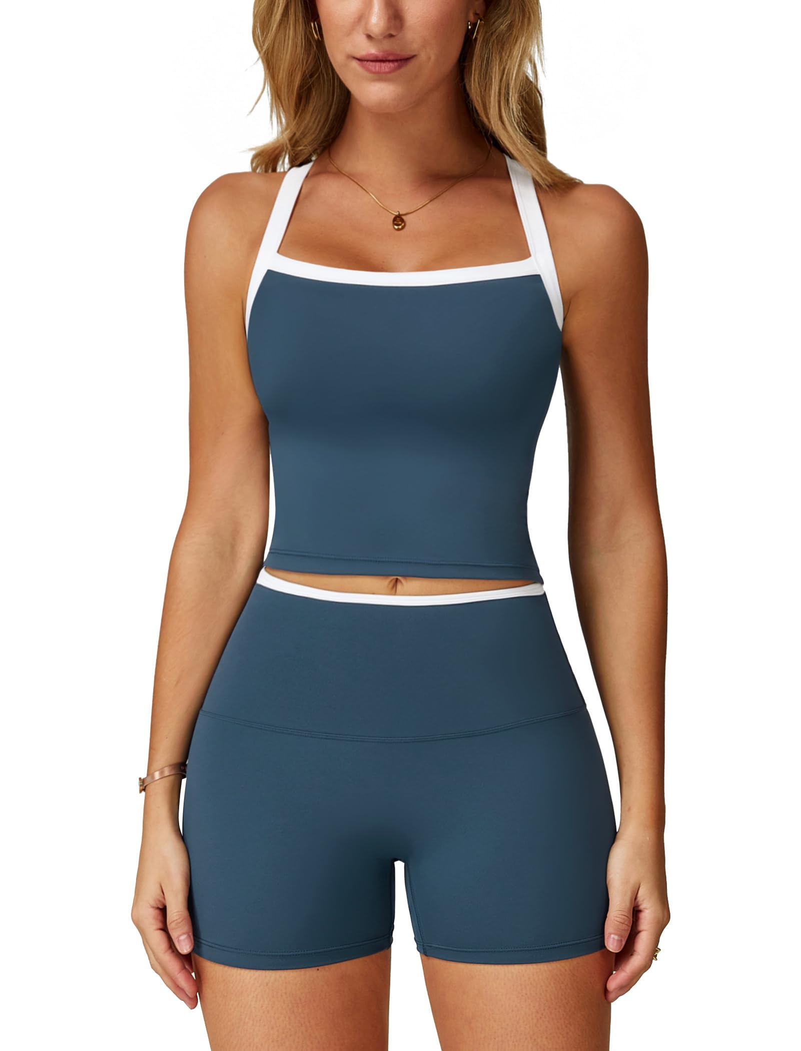 Two Piece Workout Sets for Women Sports Bra Tank Top High Waist Booty Lifting Shorts Gym Yoga Active