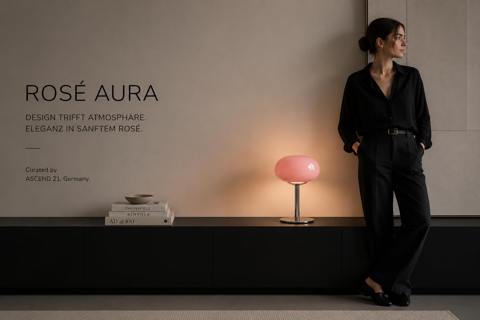 Rosé Aura – Moderne Design-Tischlampe aus Metall & Glas – Rosa Pilzlampe Ø 20 cm – 28 cm Höhe – Elegante Deko-Leuchte für Wohnzimmer, Schlafzimmer & Sideboard