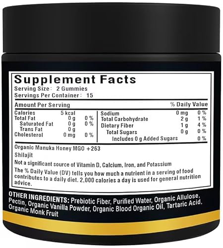 Miniatura 14 de Shilajit Gummies l Manuka Honey  Shilajit del Himalaya  Sin azúcar añadido I Ashwagandha, Gokshura  Ácido fúlvico y más de 85 minerales traza I para