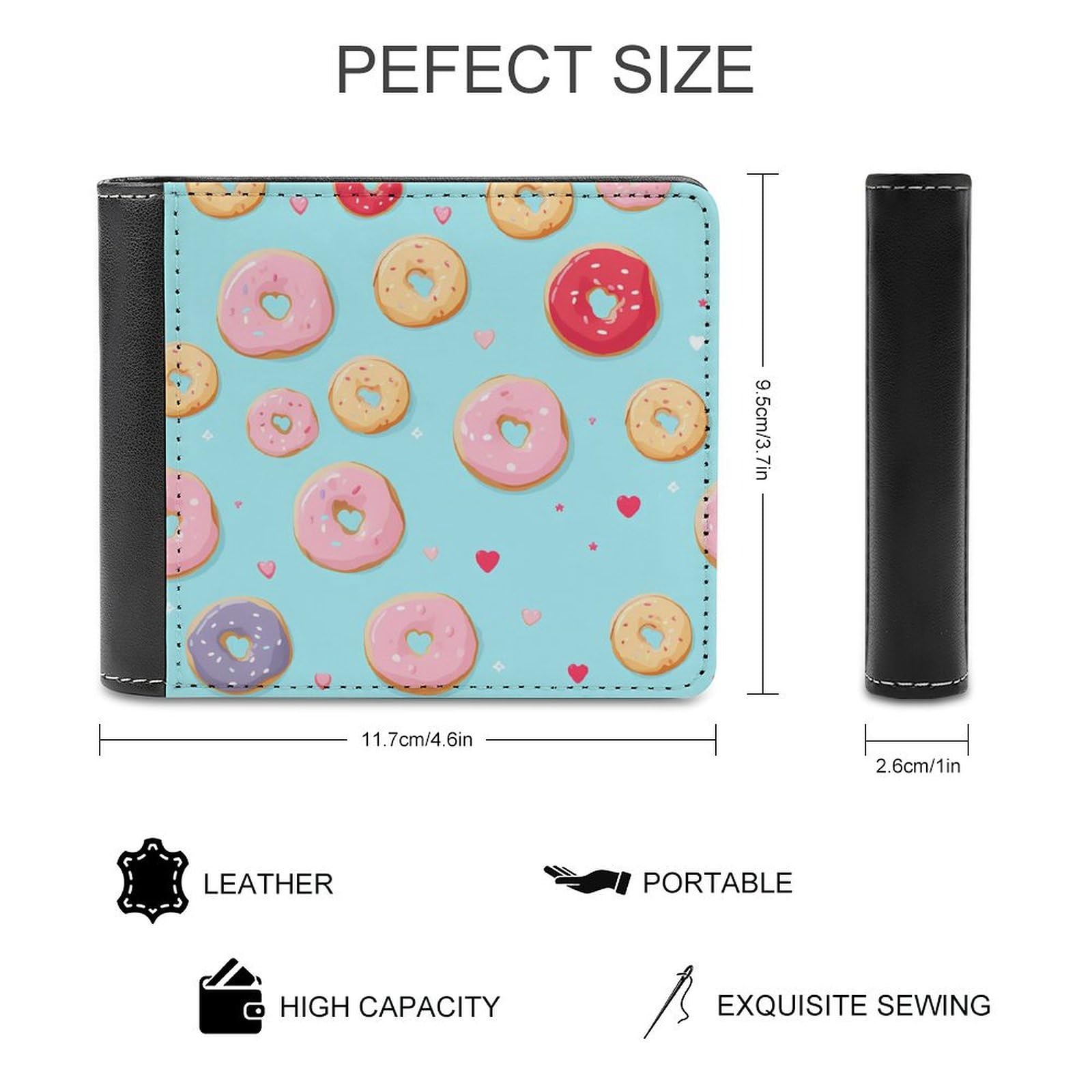 Donut and Love Funny Billfold Wallet Credit Card Holder Slim Passcase Pouch Purse for Men Women