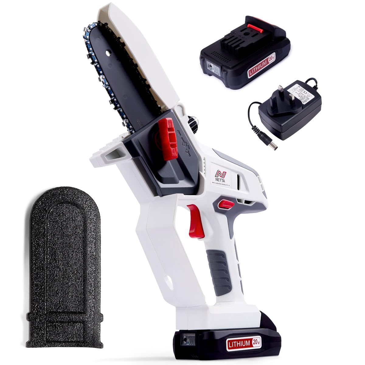 NETTA Cordless Mini Chainsaw 20V MAX - 11cm Handheld Battery Chainsaw with 2.0Ah Lithium Battery & Charger - Lightweight Electric Chainsaw Cordless for Tree Pruning & Log Cutting